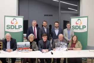 SDLP Civil Rights event in Dungannon in November 2017 to mark next year’s 50th anniversary of the north’s civil rights movements. Front row, left to right: SDLP co-founder Austin Currie, SDLP Civil Rights Committee chair Bríd Rodgers, Irish News journalist Brendan Hughes, Civil Rights activist Michael McLoughlin, former MP Bernadette McAliskey. Back row, left to right: Patsy McGlone MLA, Cllr Malachy Quinn, SDLP party leader Colum Eastwood and former NUS-USI president Fergal McFerran.